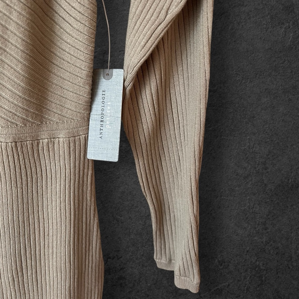 Anthropologie Petites Off-the-Shoulder Slim Knit Midi Dress Taupe Size SP - Picture 6 of 14